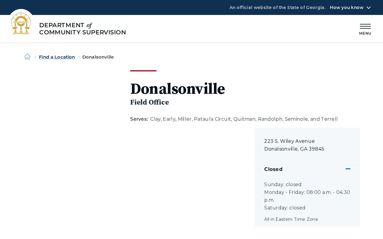Quitman County probation and parole Donalsonville DCS office
