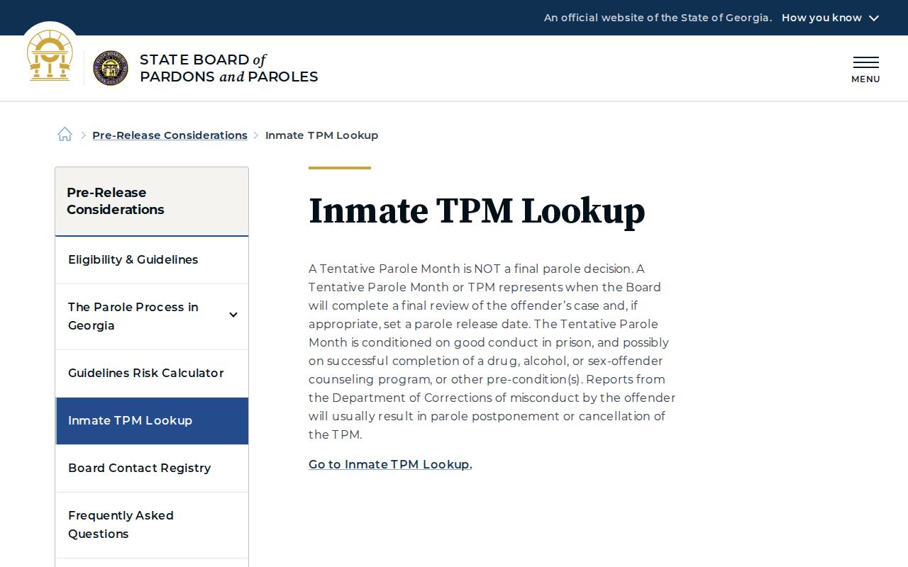 Quitman County projected release date Georgia TPM lookup