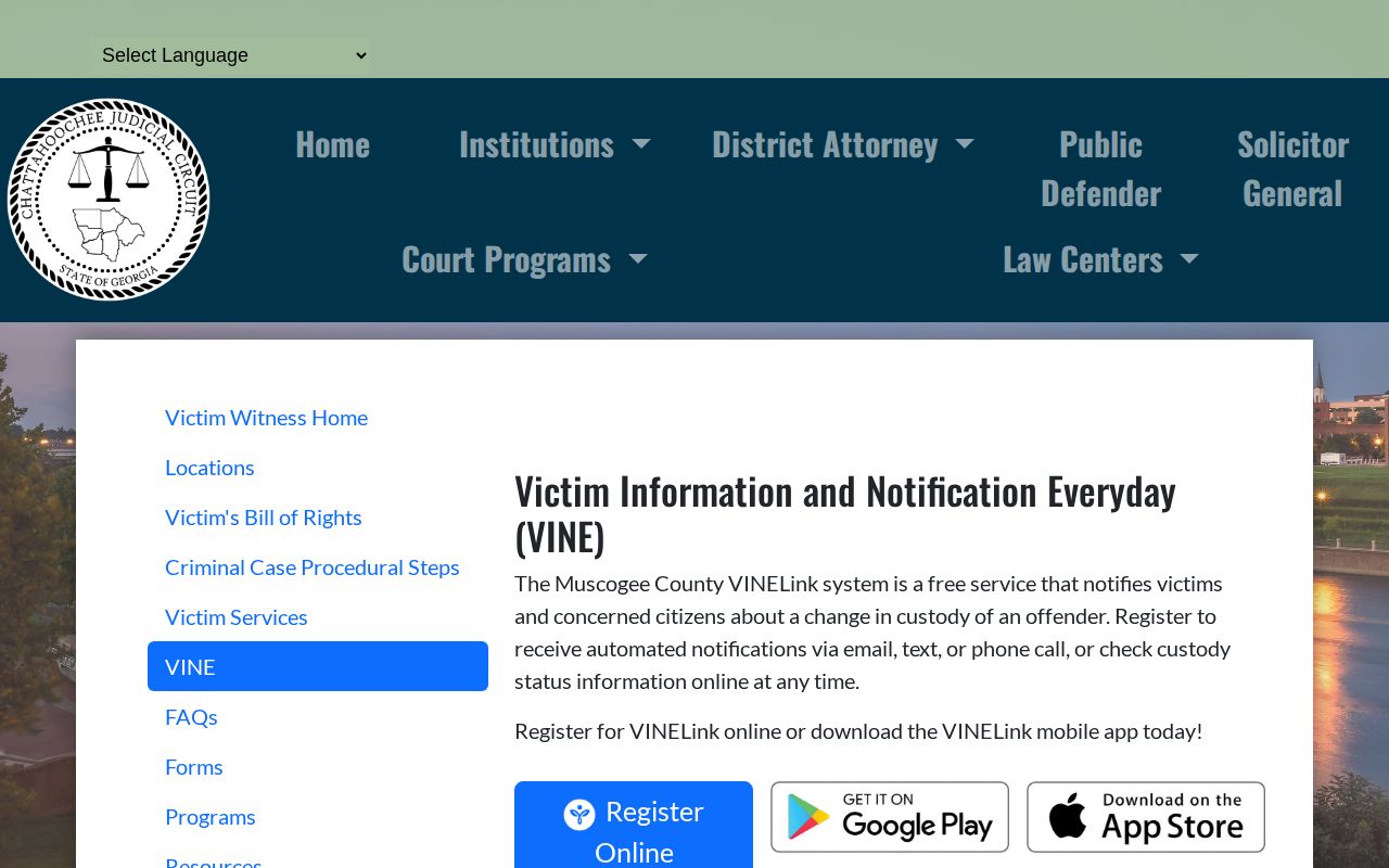Quitman County VINELink phone notification PIN instructions